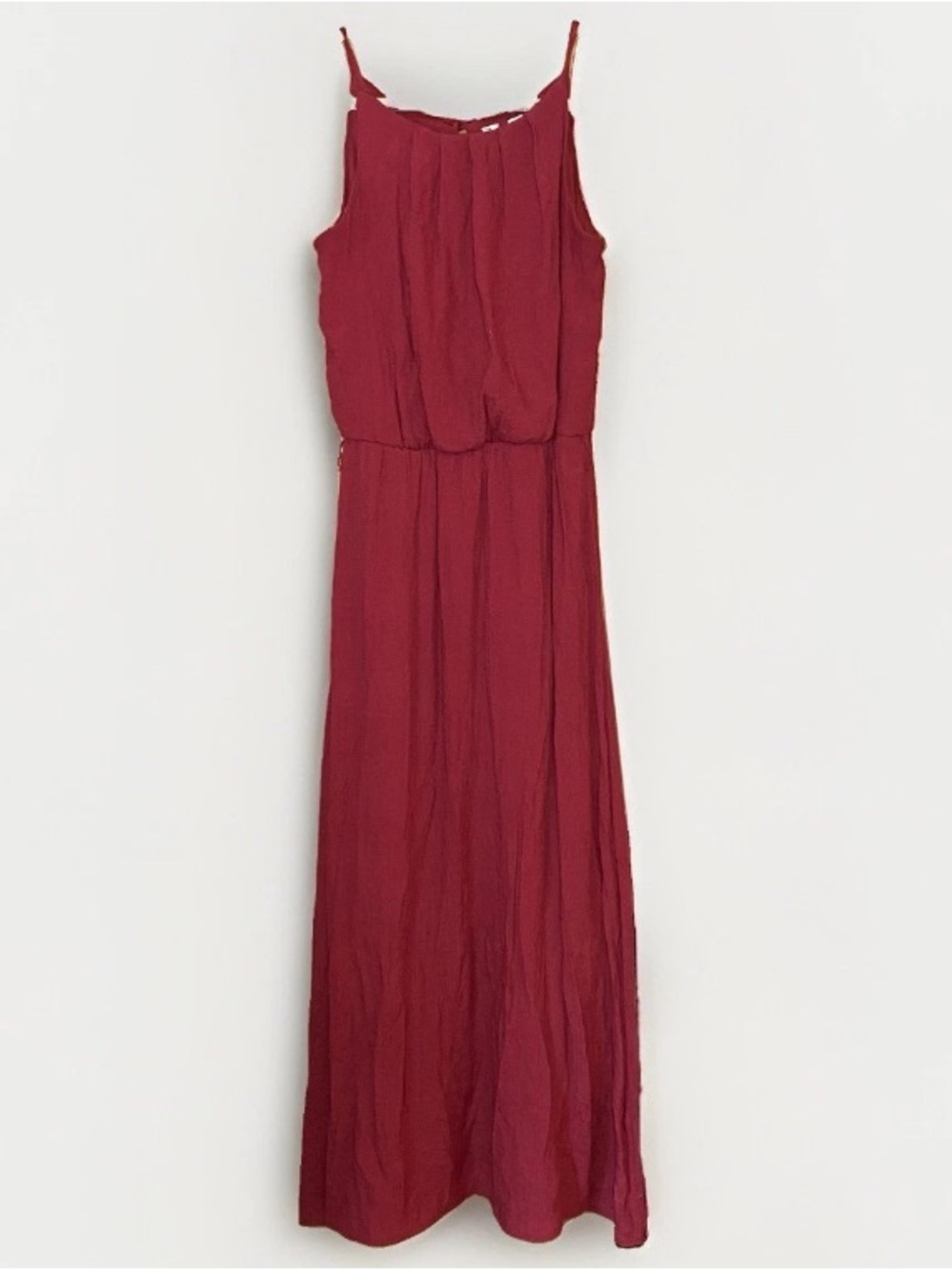 Tacera Small Maxi Dress Raspberry Mauve Pink Crinkle Gauze Halter Lined Summer